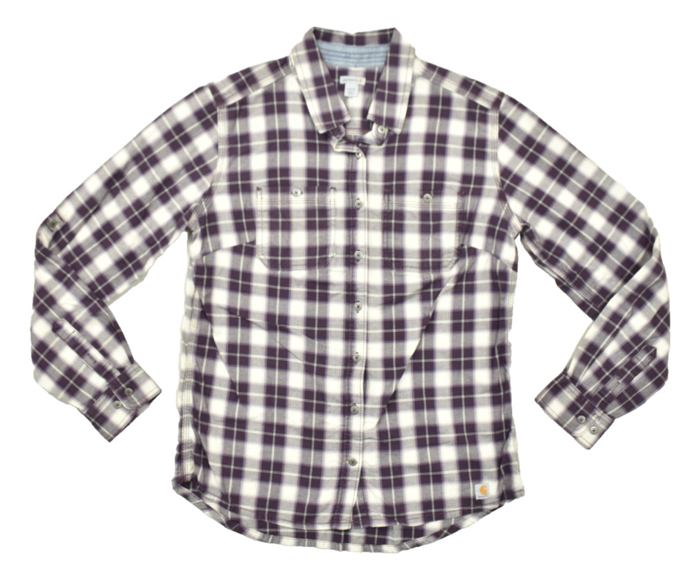Carhartt Shirt Womens Small 4/6 Purple White Plaid Long Sleeve Button Up Cotton